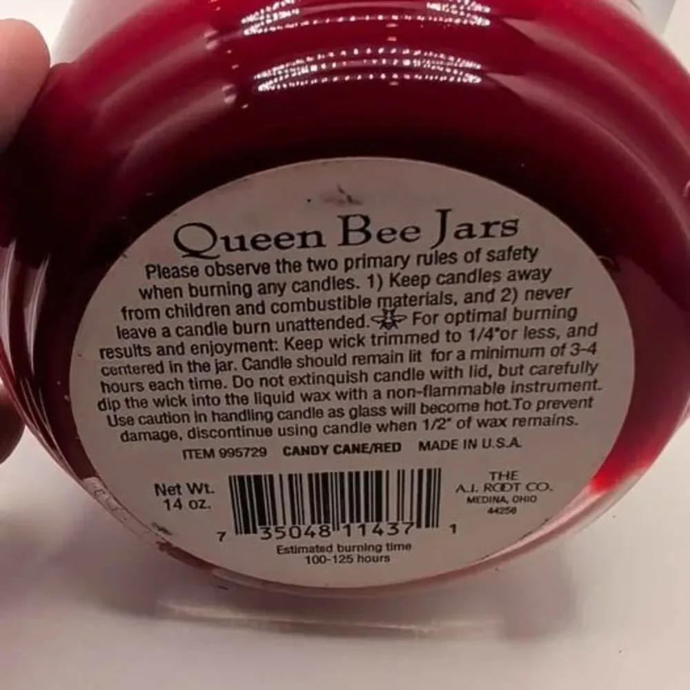 Root Candle Queen Bee Jar Candy Cane Red Beeswax Blend Holiday 14oz New Unlit
